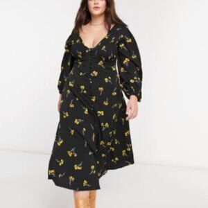 ASOS Black and Yellow Floral Long Sleeve Dress